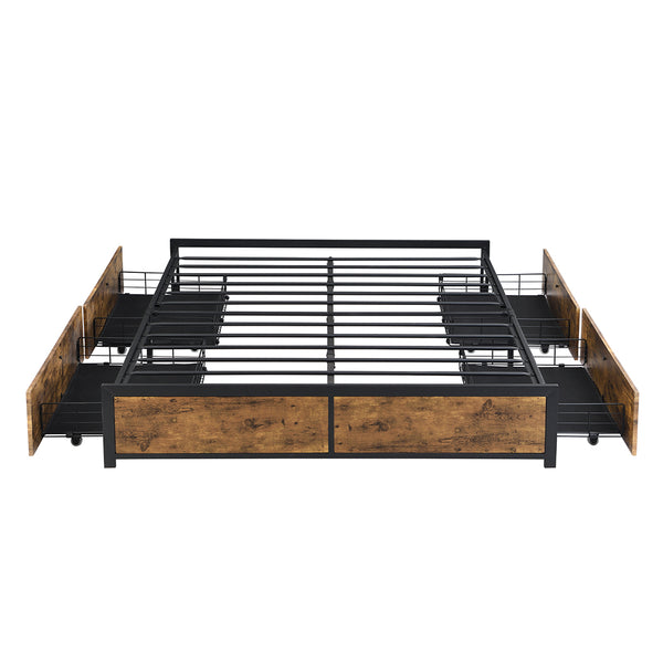 Levede Metal Bed Frame Mattress Base Platform Wooden 4 Drawers Queen