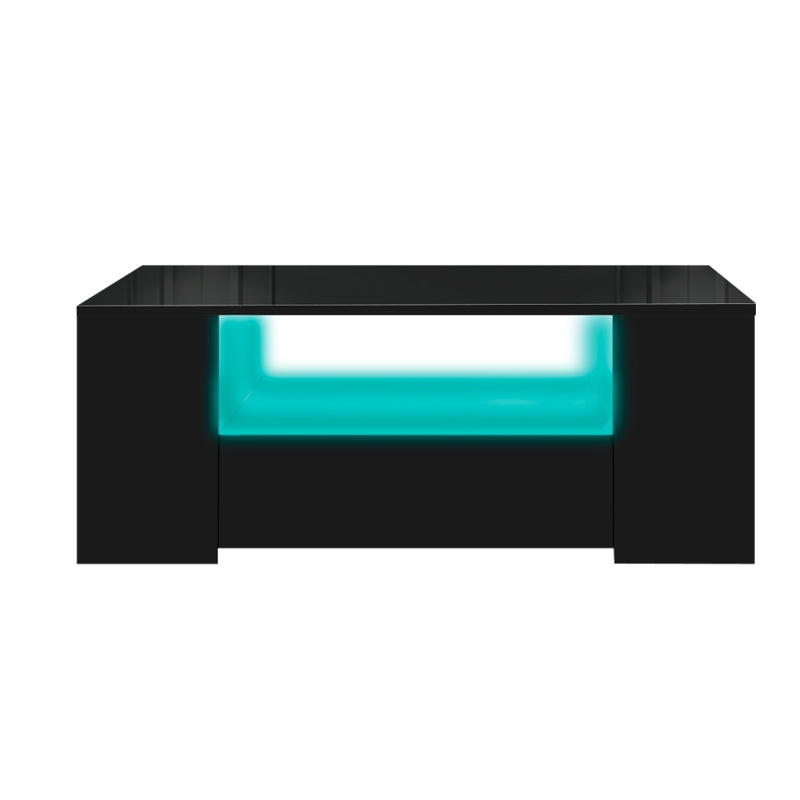 Levede Coffee Table LED Lights High Gloss Storage Drawer Living Room Black