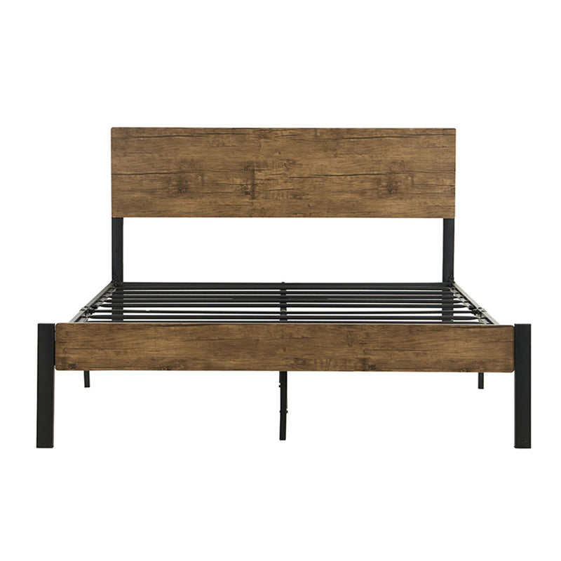 Levede Metal Bed Frame Double Size Mattress Base Platform Wooden Headboard Brown