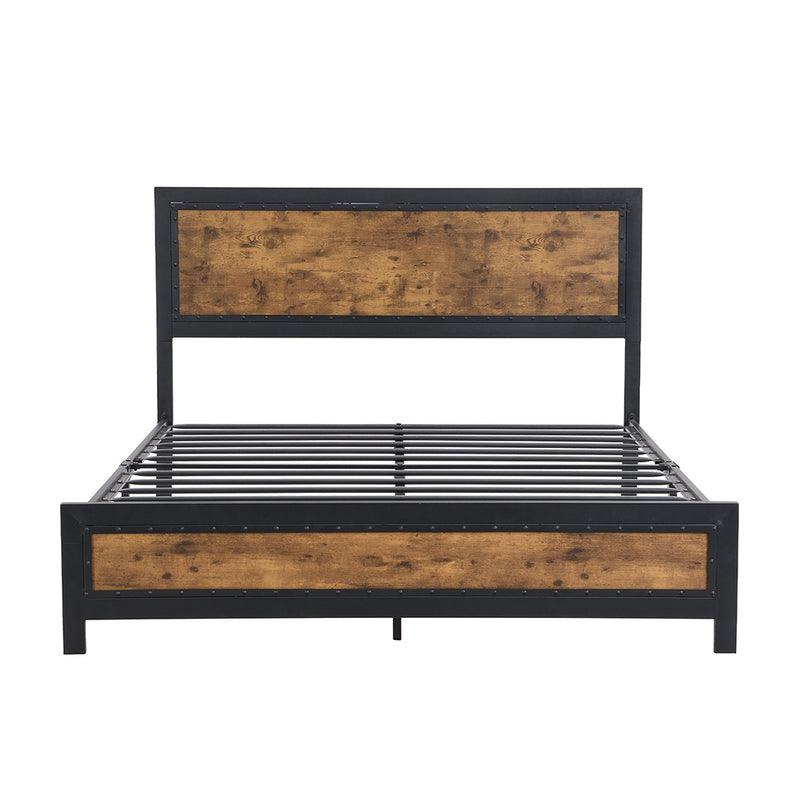 Levede Metal Bed Frame Double Mattress Base Platform Wooden 4 Drawers Rustic