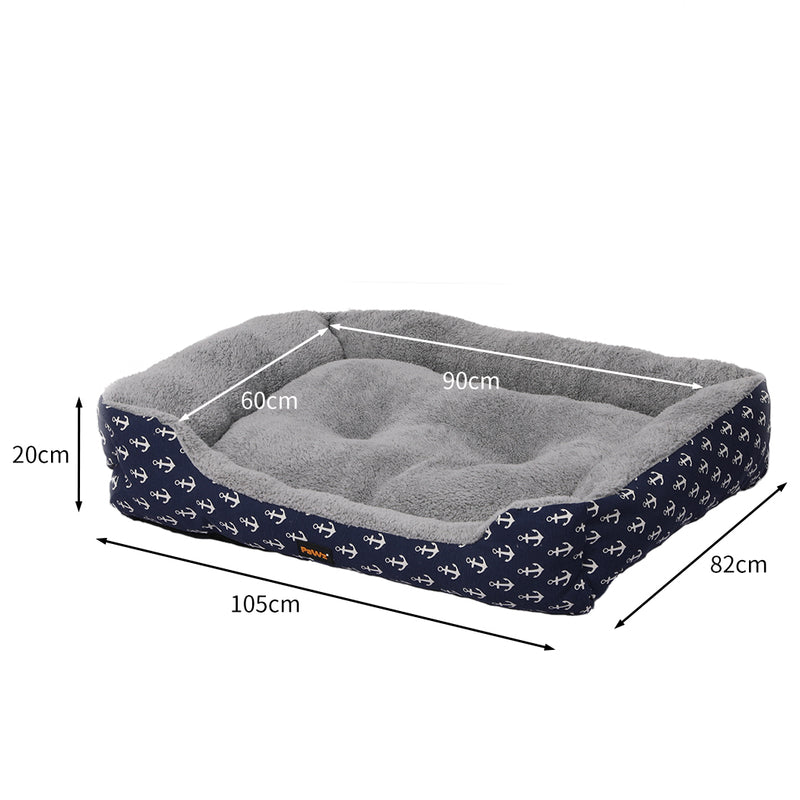 PaWz Pet Dog Cat Bed Deluxe Soft Cushion Lining Warm Kennel Navy Anchor XXL