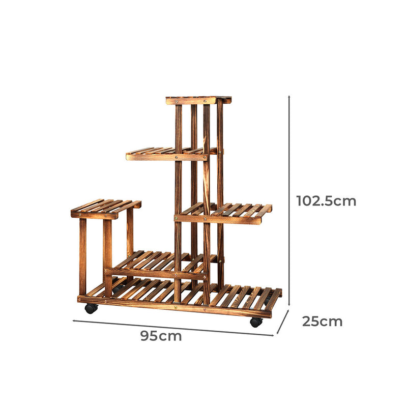 Levede 5-Tier Plant Stand Wood Wooden Wheel Shelf Flower Pots Rack Indoor Garden