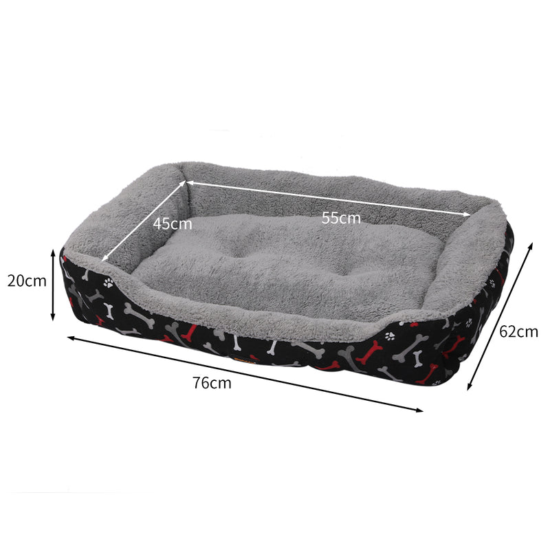 PaWz Pet Dog Cat Bed Deluxe Soft Cushion Lining Warm Kennel Black Bone L