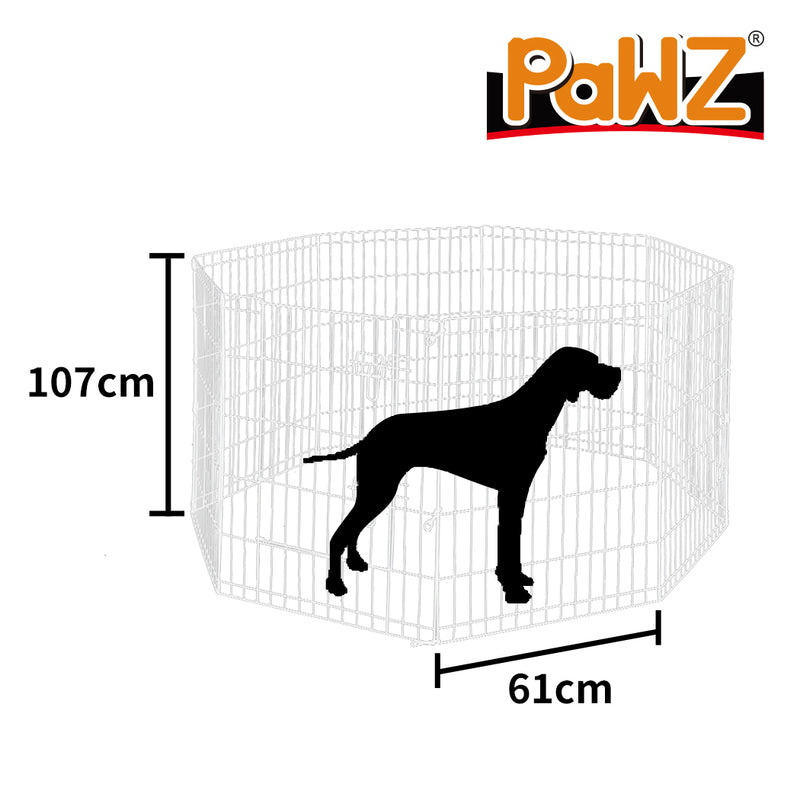 PaWz Pet Dog Playpen Puppy Exercise 8 Panel Enclosure Fence Silver With Door 42"