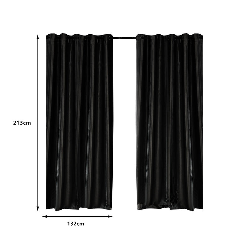 2X Blockout Curtains Blackout Curtain Window Eyelet Bedroom Black 132CM x 213CM