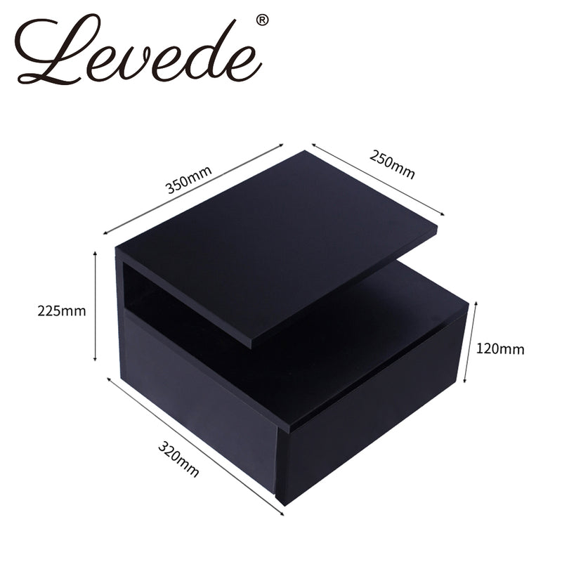 Levede Bedside Tables LED Side Table Storage Drawer Floating Nightstand Black X2