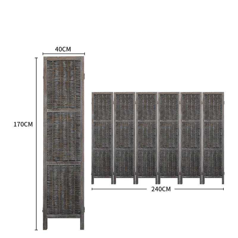 Levede 6 Panels Room Divider Screen Privacy Rattan Timber Fold Woven Grey