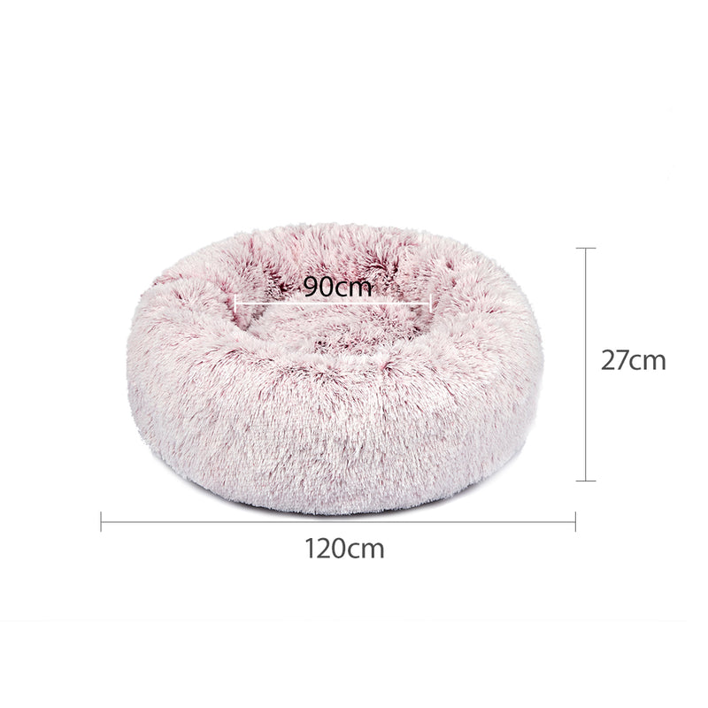 PaWz Pet Bed Cat Dog Donut Nest Calming Mat Soft Plush Kennel Pink Size XXL