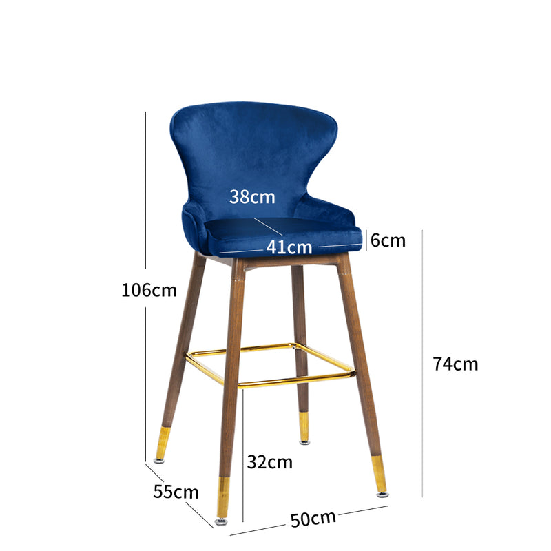 Levede 2x Bar Stools Kitchen Stool Chairs Velvet Swivel Barstools Luxury Blue