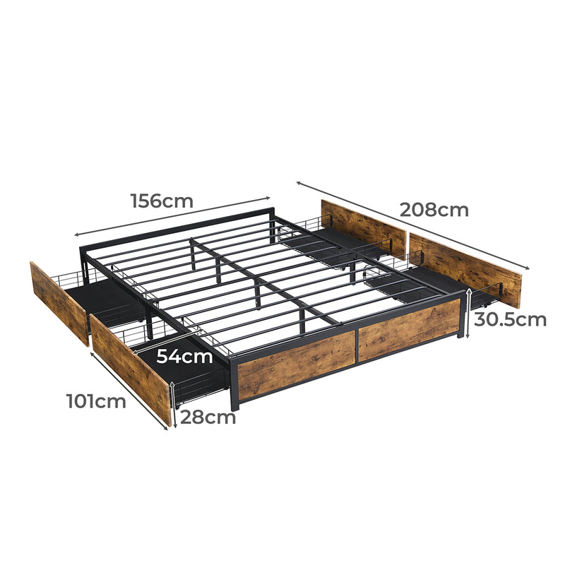 Levede Metal Bed Frame Mattress Base Platform Wooden 4 Drawers Queen