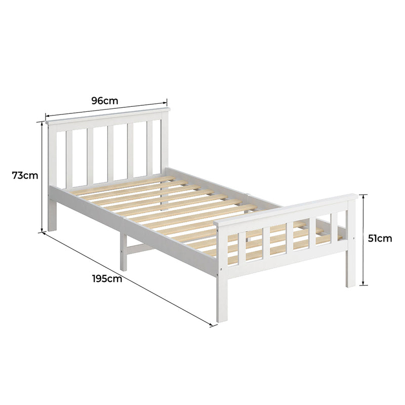 Levede Wooden Bed Frame Single Size Mattress Base Solid  Pine Wood White