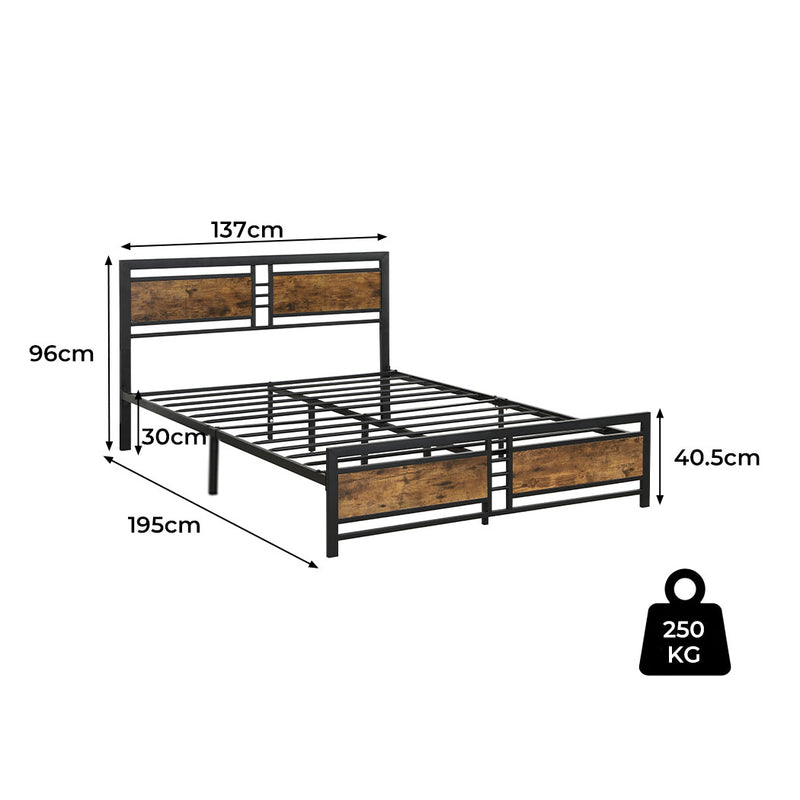 Levede Metal Bed Frame Double Size Mattress Base Platform Wooden Headboard Black