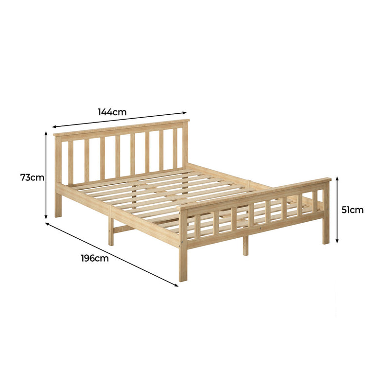 Levede Wooden Bed Frame Double Size Mattress Base Solid Timber Pine Wood Natural