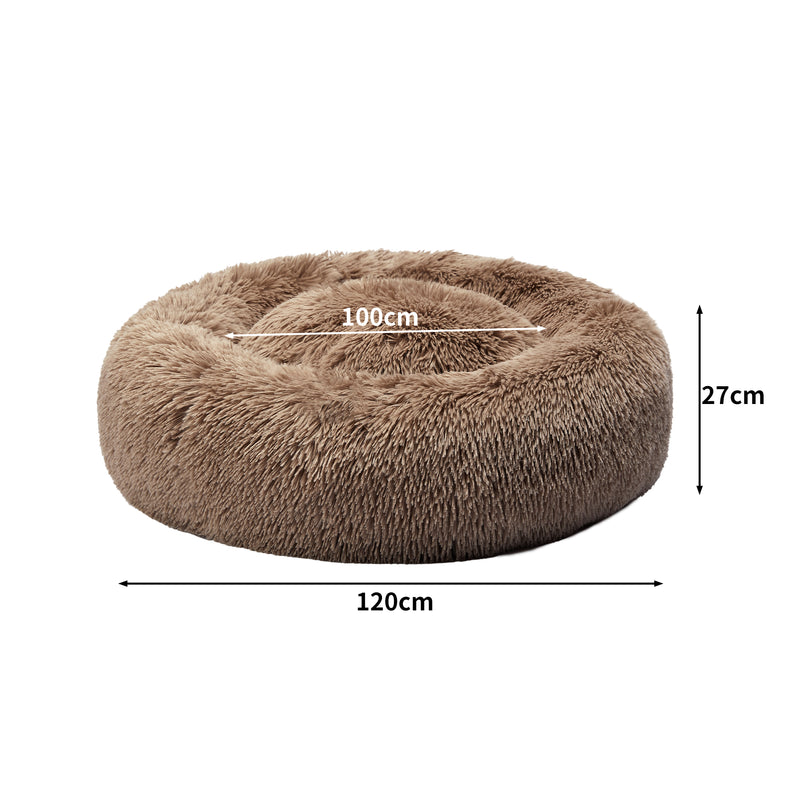 PaWz Pet Bed Cat Dog Donut Nest Calming Mat Kennel Cave Deep Sleeping Brown XXXL