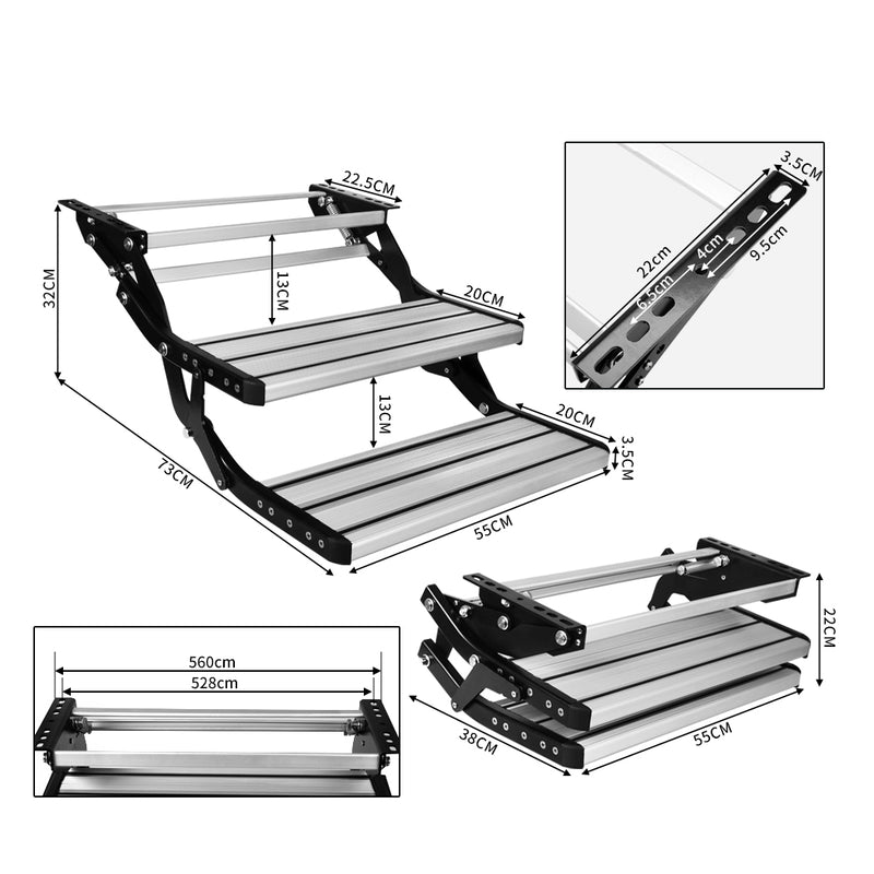 Double Caravan Step Folding Steps Aluminium Pull Out Camper Trailer Motorhome RV