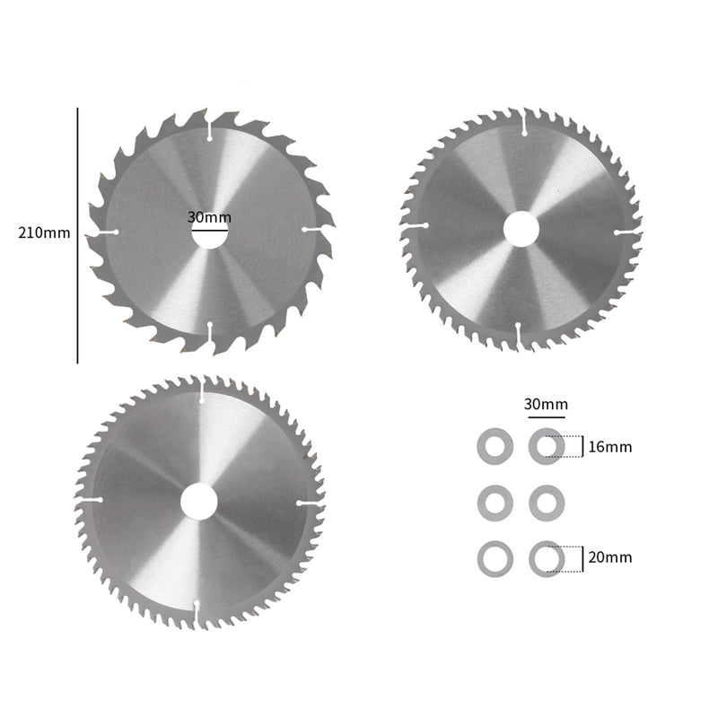 Circular Saw Blades 210mm 24T 48T 60T 30MM BORE 3 Reduction TCT 3PC Workshop