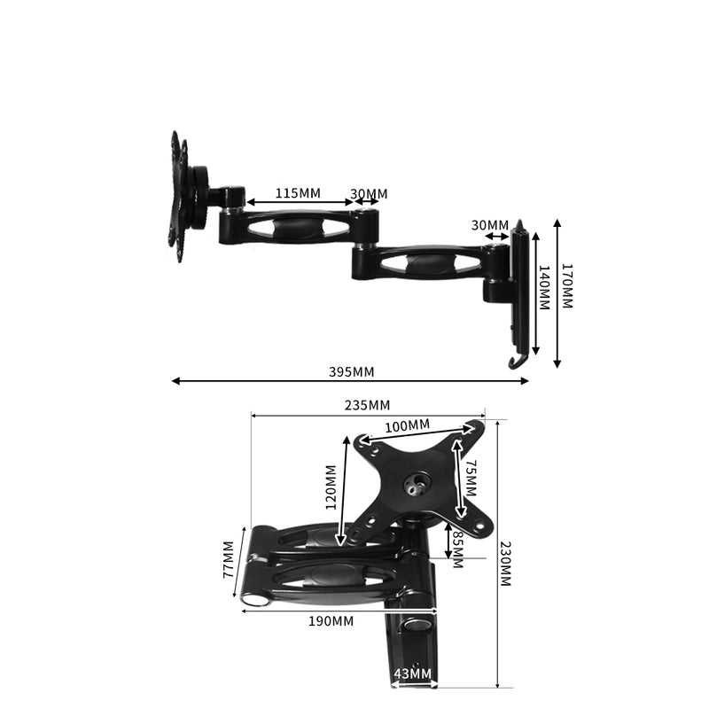 Traderight Caravan LCD TV Bracket Adjustable Dual Arm RV Parts Wall Mounted