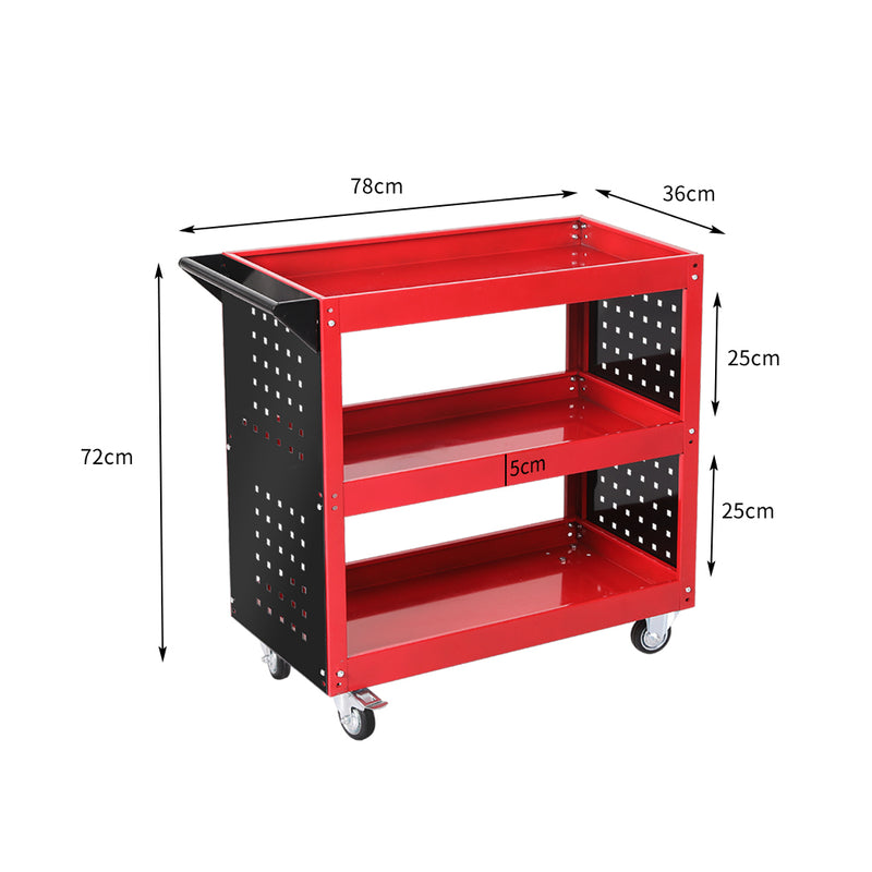 Traderight Tool Trolley Cart Workshop Storage Portable Steel Trolly Red