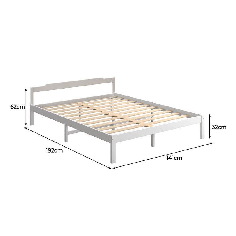 Levede Wooden Bed Frame Double Size Mattress Base Solid Timber Pine Wood White