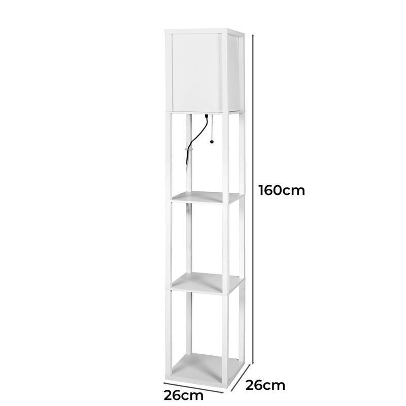 EMITTO Floor Lamp Storage Shelf LED Wood Standing Reading Corner Light White