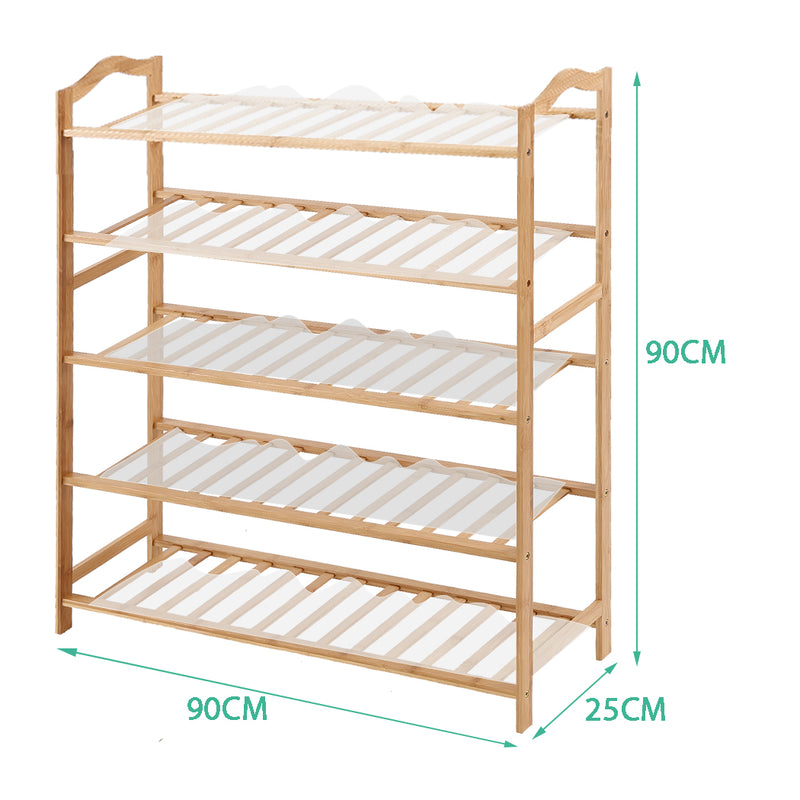 Levede Bamboo Shoe Rack Storage Wooden Organizer Shelf Stand 5 Tiers Layers 90cm