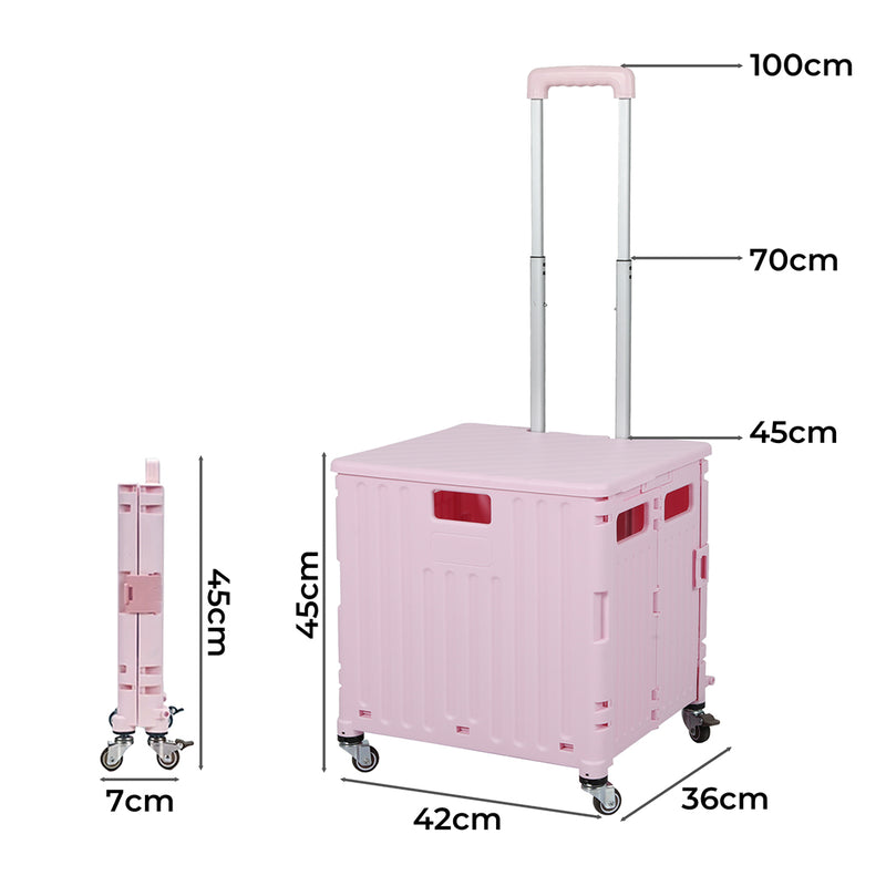 Folding Shopping Trolley Cart Portable Rolling Grocery Basket  Wheel Pink