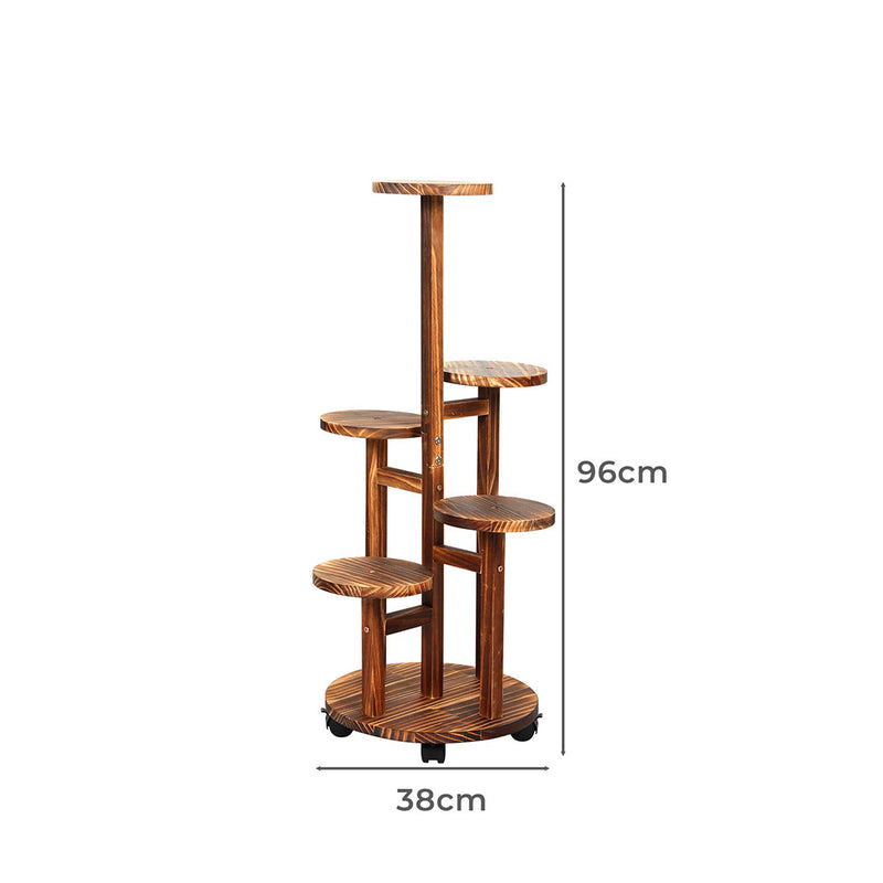 Levede 4-Tier Plant Stand Wood Wooden Wheel Shelf Flower Pots Rack Indoor Garden