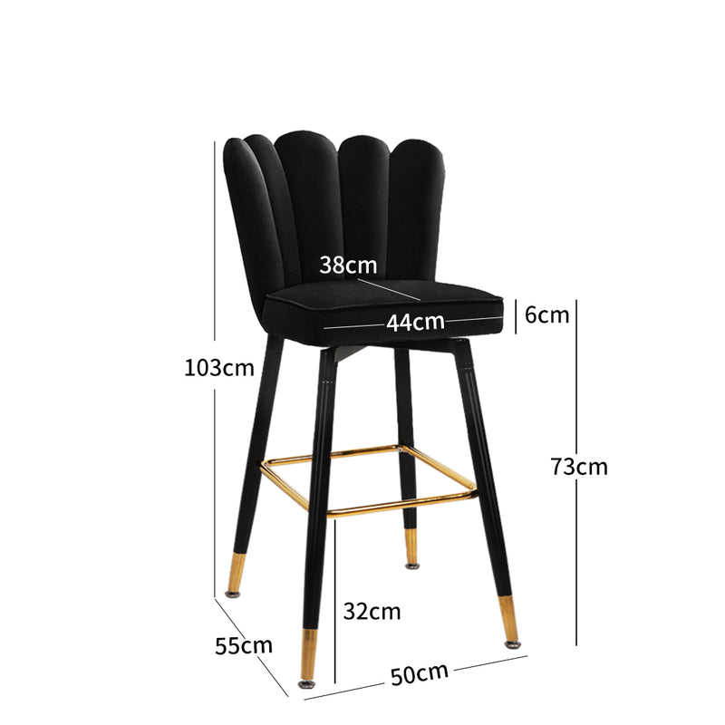 Levede 2x Bar Stools Kitchen Stool Chairs Velvet Swivel Barstools Luxury Black