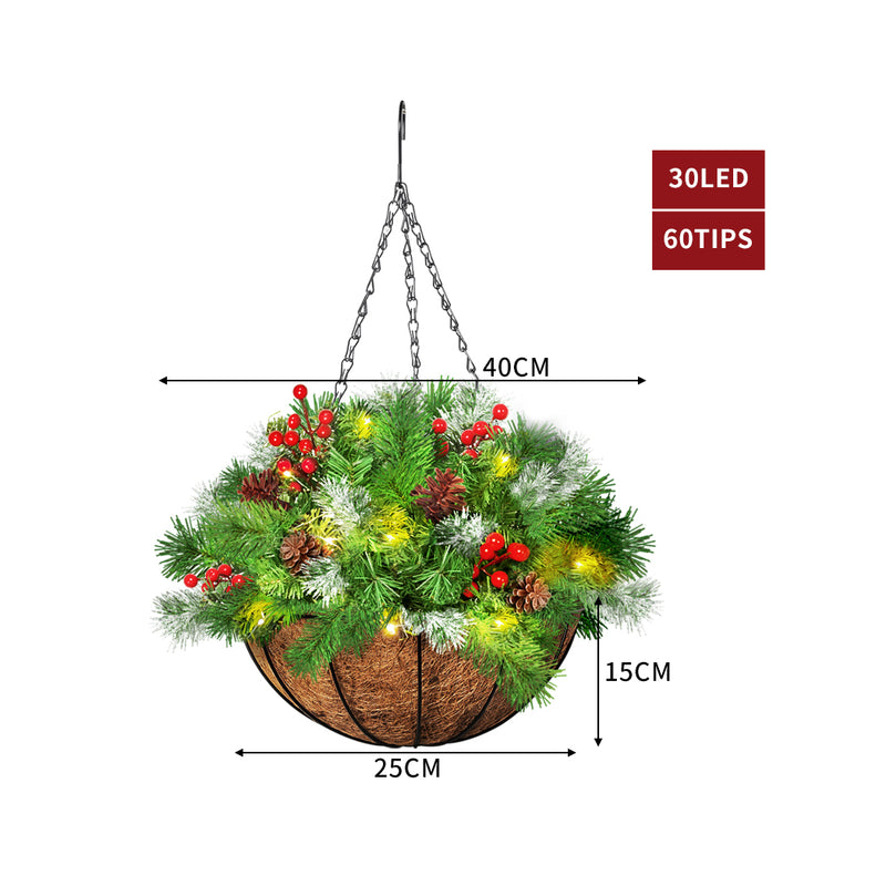 Santaco Christmas Hanging Basket Ornaments LED Lights Home Garden Porch Decor