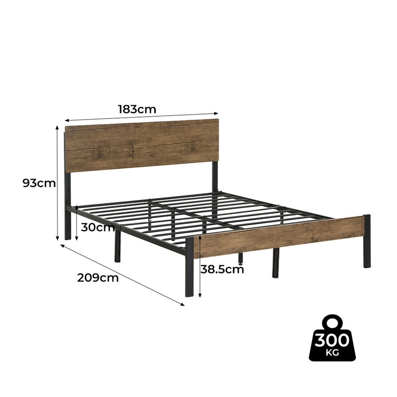 Levede Metal Bed Frame King Size Mattress Base Platform Wooden Headboard Brown