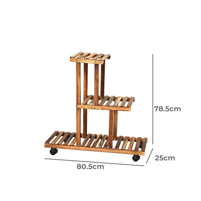 Levede 3-Tier Plant Stand Wood Wooden Wheel Shelf Flower Pots Rack Indoor Garden