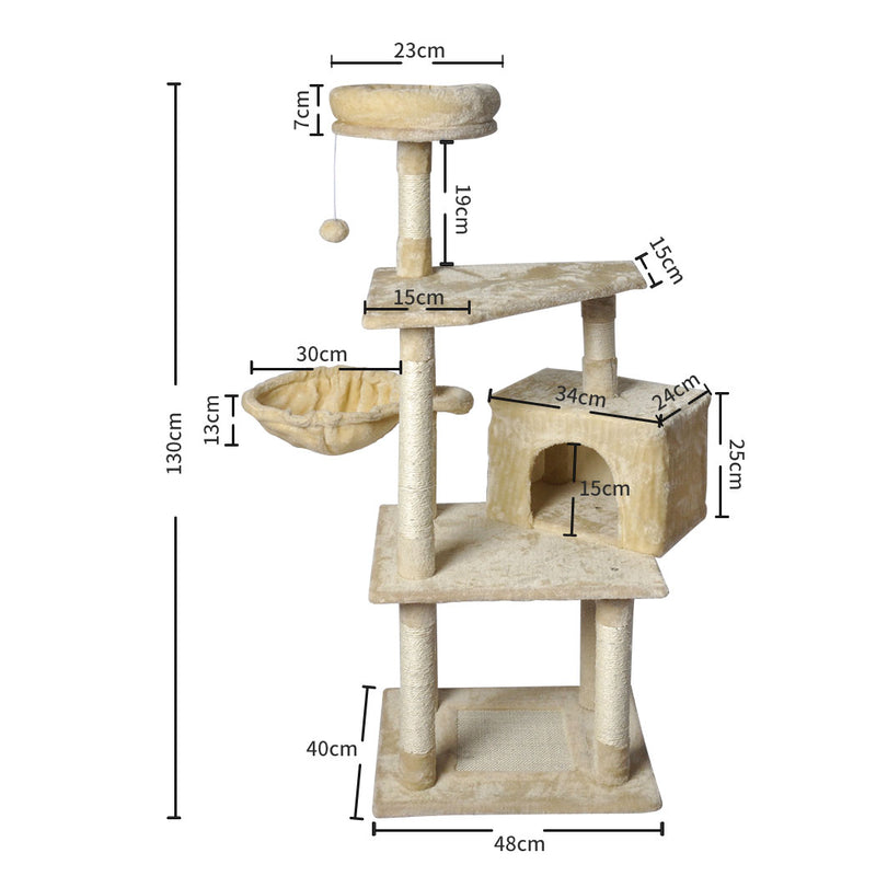 PaWz Cat Tree Toy Scratching Post Scratcher Tower Condo Wooden House Cream 130cm