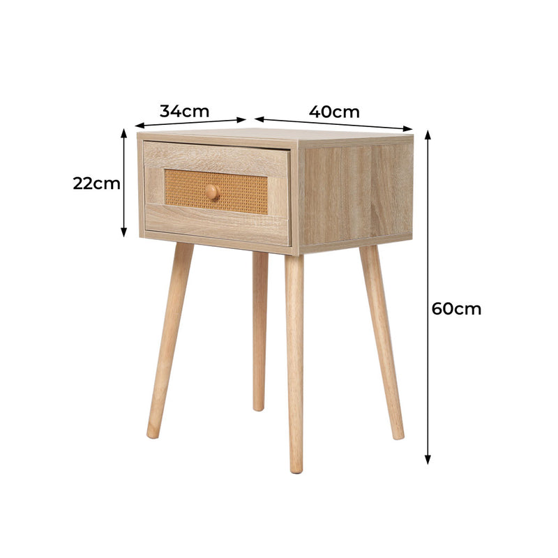 Levede Bedside Tables Rattan Wood Drawers Nightstand Storage Cabinet Bedroom