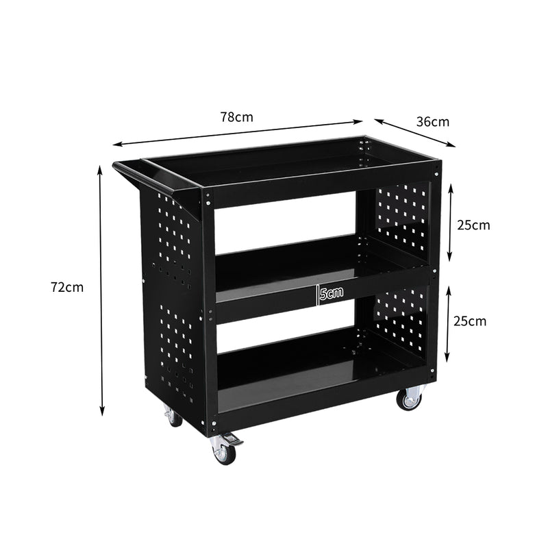 Traderight Tool Trolley Cart Workshop Storage Portable Steel Trolly Black