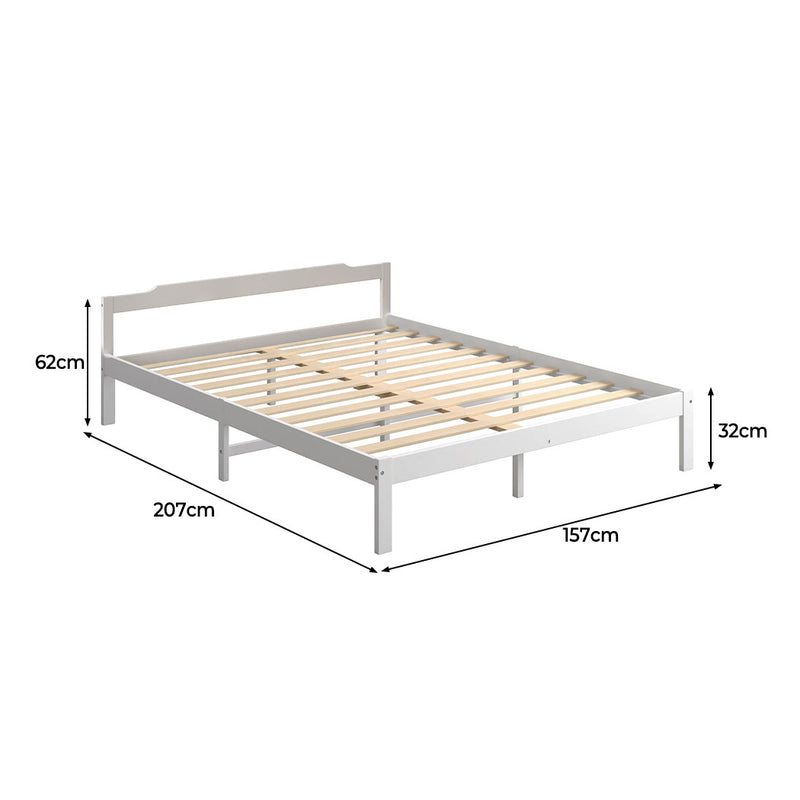 Levede Wooden Bed Frame Queen Size Mattress Base Solid Timber Pine Wood White