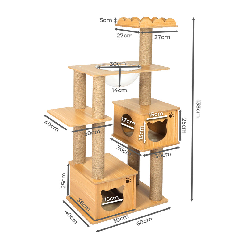 PaWz Cat Tree Scratching Post Scratcher Cats Tower Wood Condo Toys House 138cm