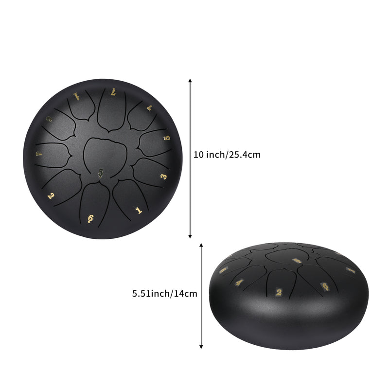 Steel Tongue Drum 10 Inch 11 Notes Handpan and drum Bag Mallet Child Gifts Black