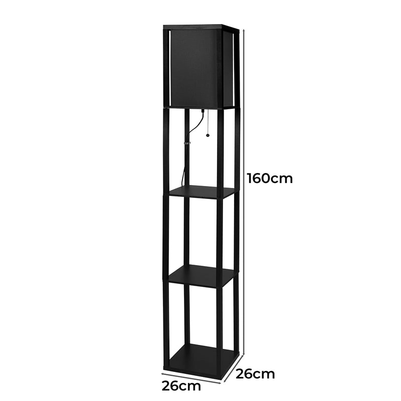 EMITTO Floor Lamp Storage Shelf LED Wood Standing Reading Corner Light Black