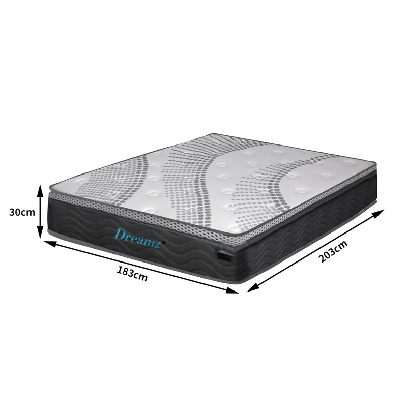 Dreamz Mattress Pocket Spring Cool Gel Memory Foam  Euro Top Medium Soft 30CM