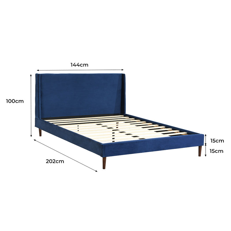 Levede Velvet Bed Frame Double Size Mattress Base Platform Wooden Headboard Blue