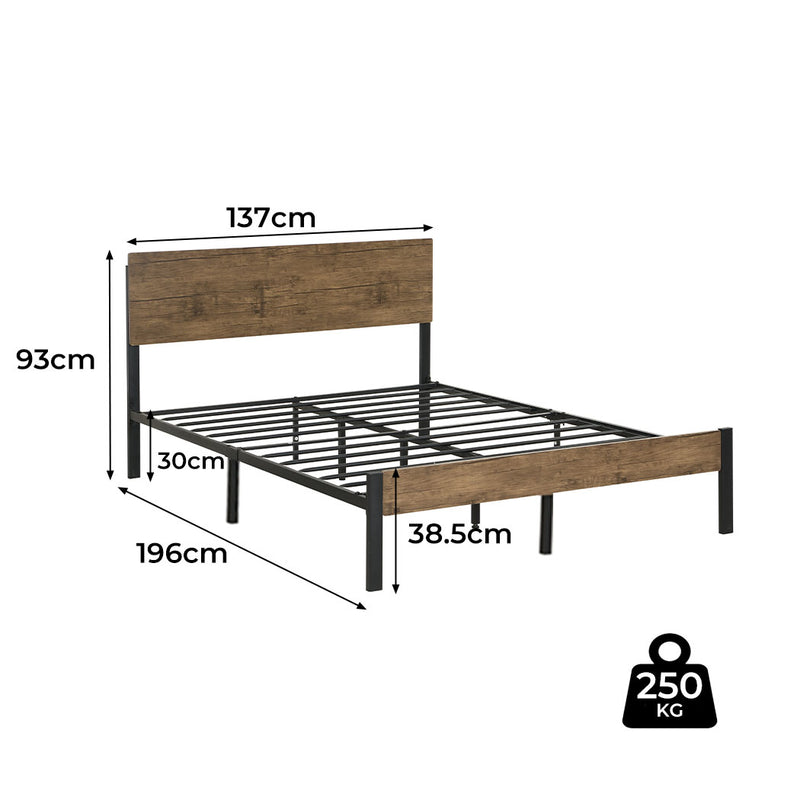 Levede Metal Bed Frame Double Size Mattress Base Platform Wooden Headboard Brown