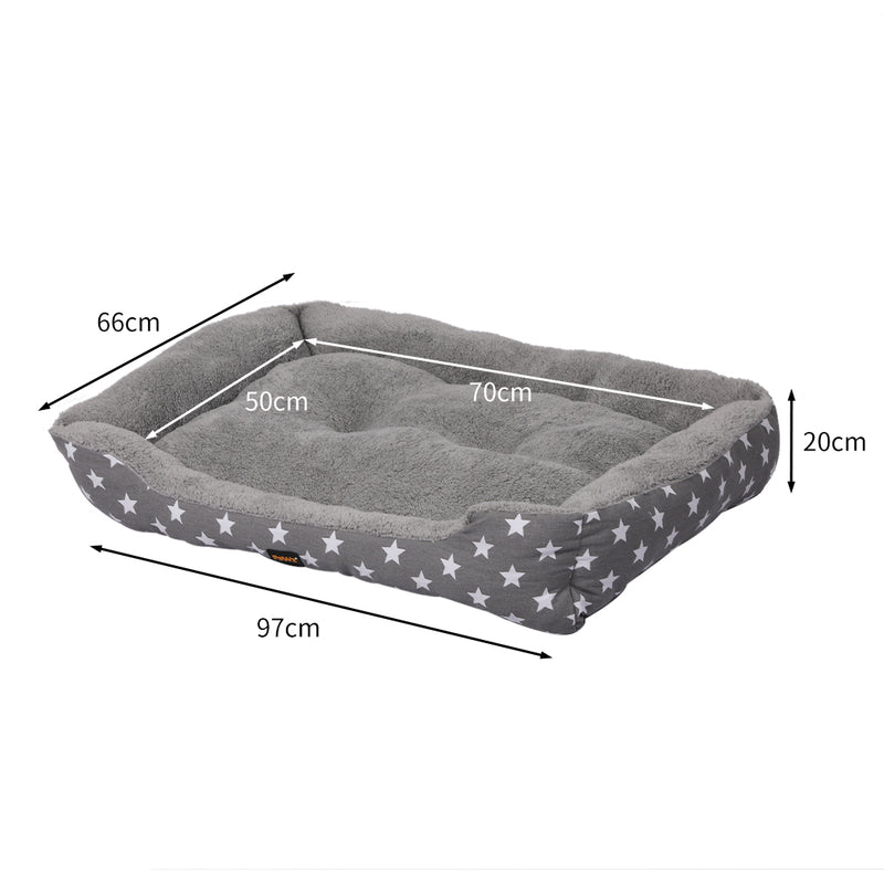 PaWz Pet Dog Cat Bed Deluxe Soft Cushion Lining Warm Kennel Grey Star XL