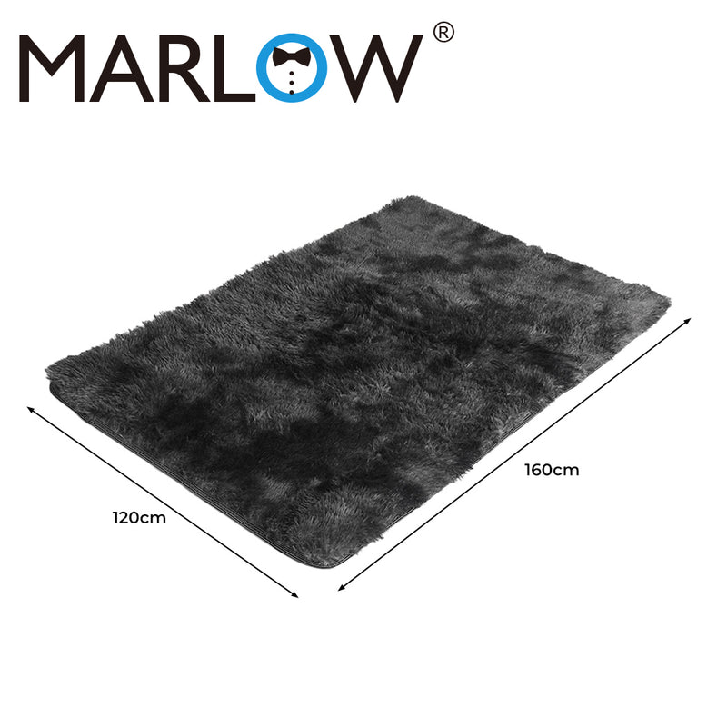 Marlow Floor Rug Shaggy Rugs Soft Large Carpet Area Tie-dyed 120x160cm Black