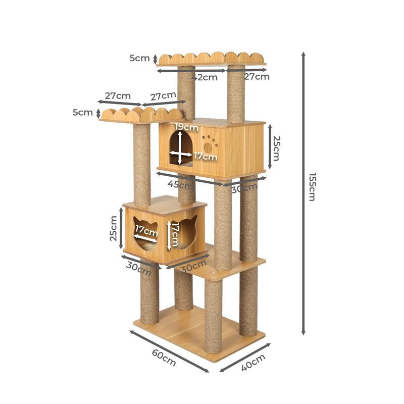 PaWz Cat Tree Scratching Post Scratcher Cats Tower Wood Condo Toys House 155cm