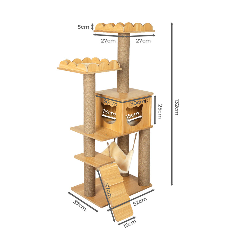 PaWz Cat Tree Scratching Post Scratcher Cats Tower Wood Condo Toys House 132cm