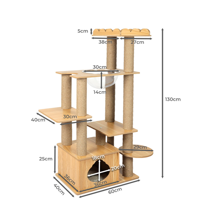 PaWz Cat Tree Scratching Post Scratcher Cats Tower Wood Condo Toys House 130cm