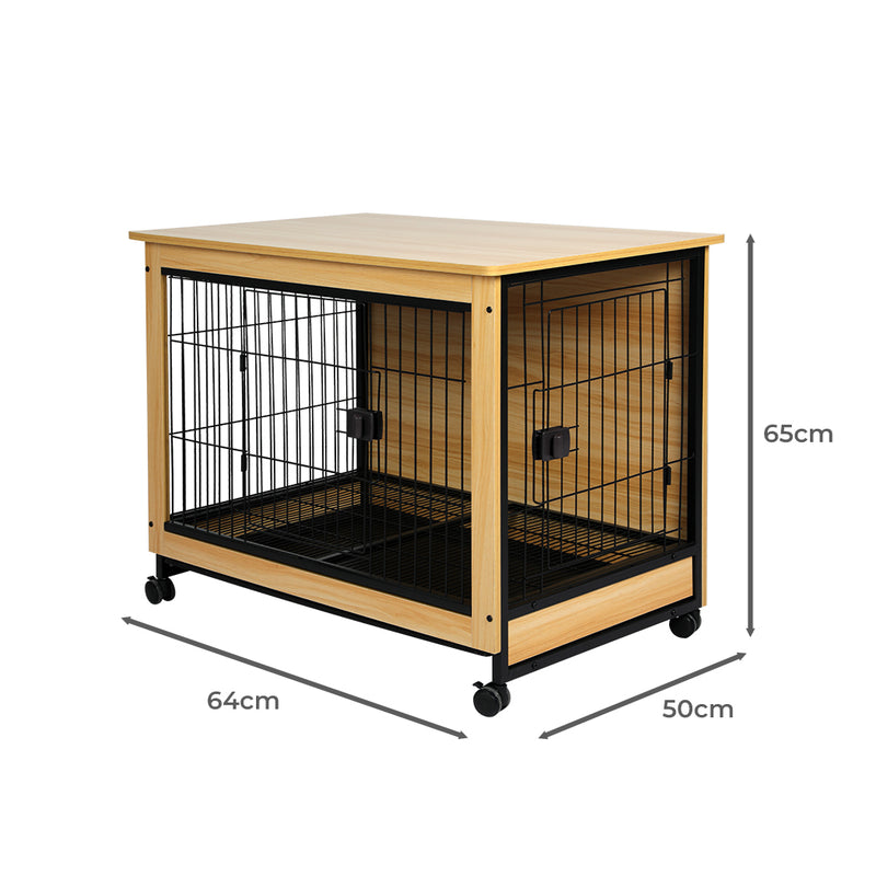 PaWz Wooden Wire Dog Kennel Side End Table Steel Puppy Crate Indoor Pet House M