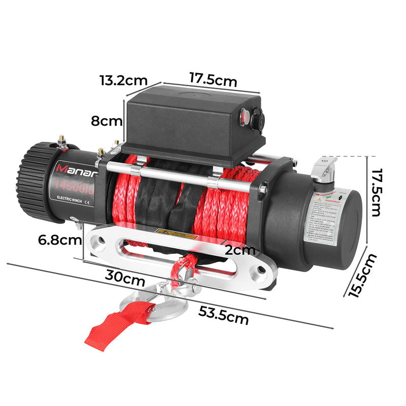 Manan 12V Electric Winch 14500lb Wireless Synthetic Rope Car Truck 4WD Recovery