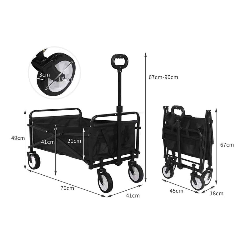 Lambu Garden Trolley Cart Foldable Picnic Wagon Outdoor Camping Trailer Black