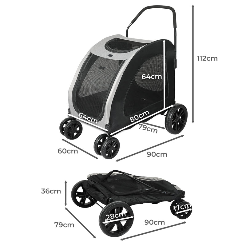 PaWz Pet Dog Stroller Pram Carrier Cat Travel Foldable 4 Wheels 50kg Capacity